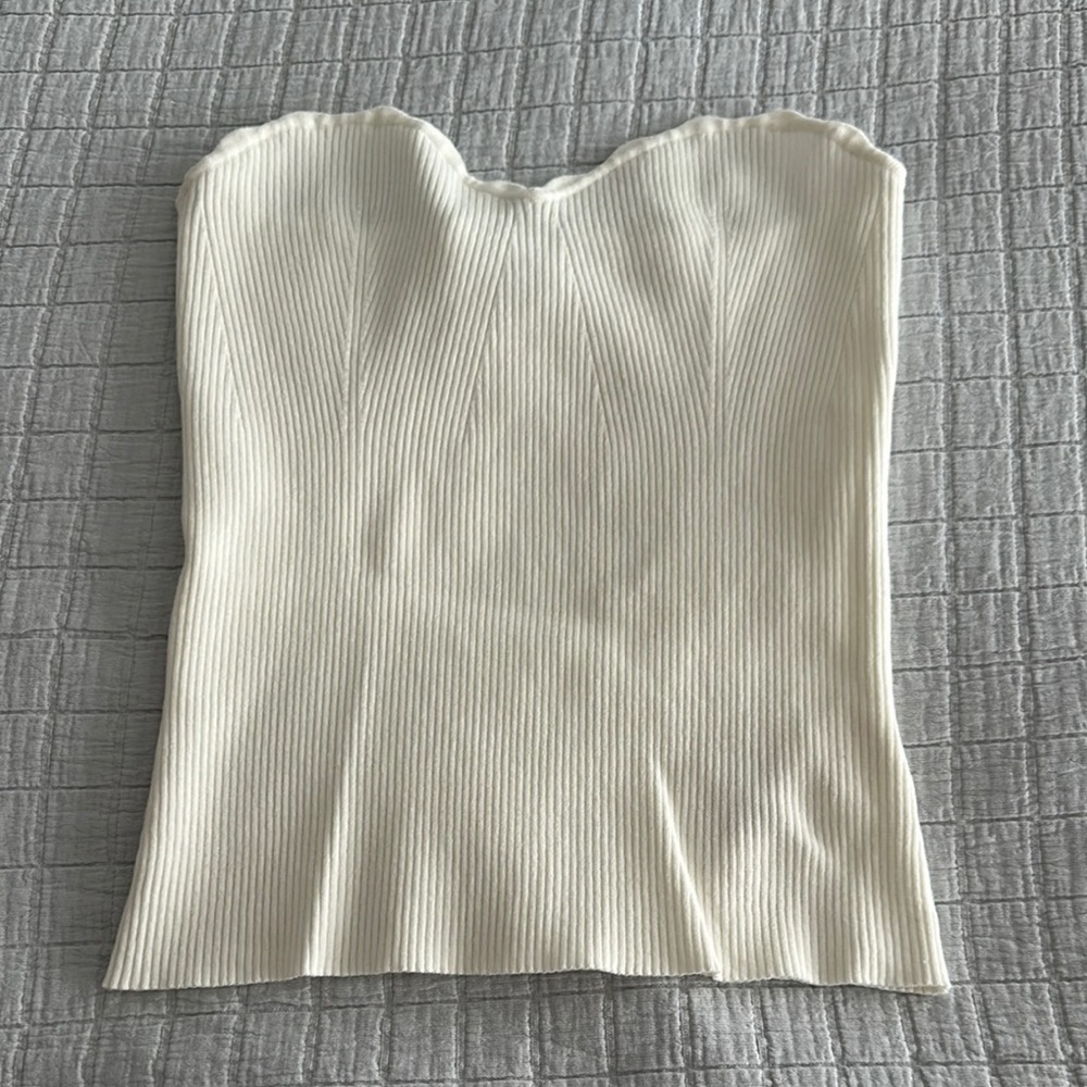 Wilfred Cream Strapless Ribbed Sweater